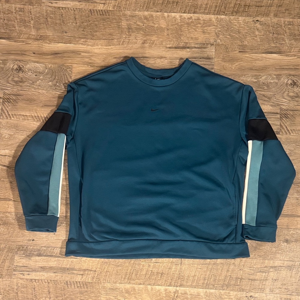 Nike Men's Teal Crewneck with Black and White Stripes -Size L